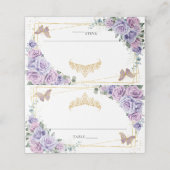 Paarse Sering Bloemige Vlinders Quinceañera XV 16 Plaatskaartje (Buitenkant ongevouwen)