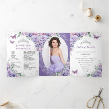 Paarse Sering Bloemige Zilveren Quinceañera 15 Pro