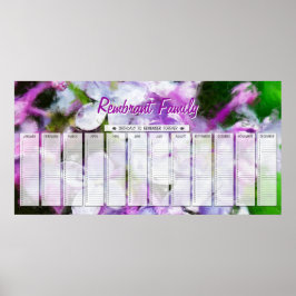 Paarse Sering Custom Familie Verjaardagskalender Poster