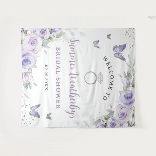 Paarse Sering Florale Bruidsmeisjes Borrel Welcome Wandkleed (Voorkant (horizontaal))