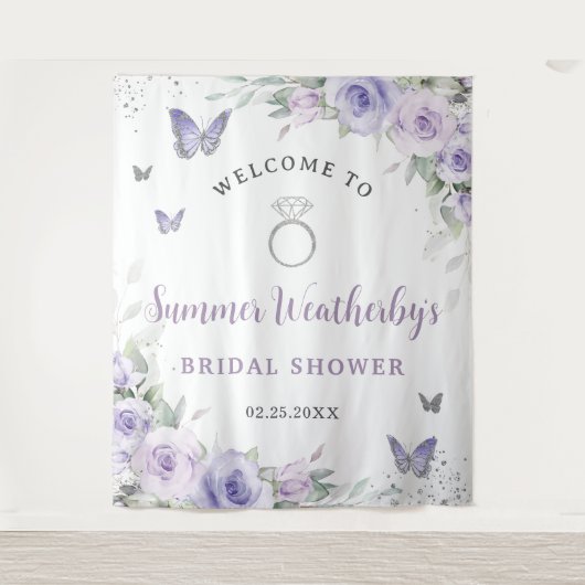 Paarse Sering Florale Bruidsmeisjes Borrel Welcome Wandkleed (Voorkant)