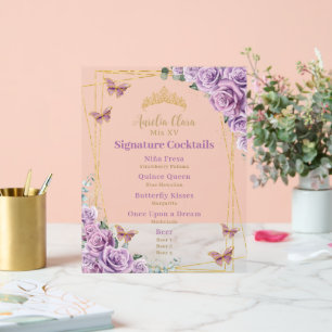 Paarse Sering Florale Quinceanera Bar Cocktail Men Acryl Bord