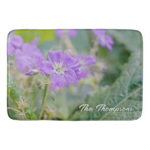 Paarse Sering Geranium Wilde Bloem Botanische Foto Badmat