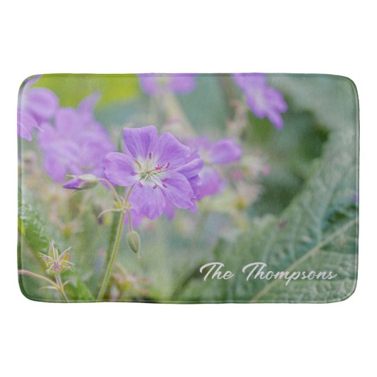 Paarse Sering Geranium Wilde Bloem Botanische Foto Badmat (Voorkant)