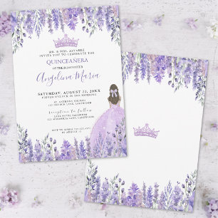 Paarse Sering Glitter Tiara Bloemige Quinceañera Kaart
