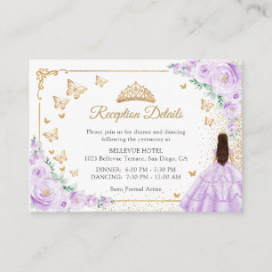 Paarse Sering Gouden Quinceanera Ontvangst Details Informatiekaartje
