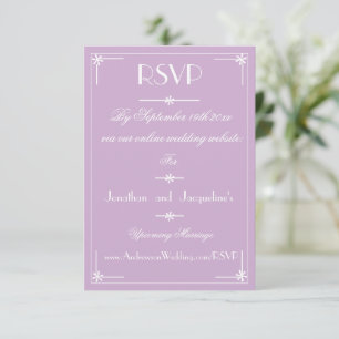 Paarse Sering Huwelijk Elegant Wit Script RSVP Kaartje