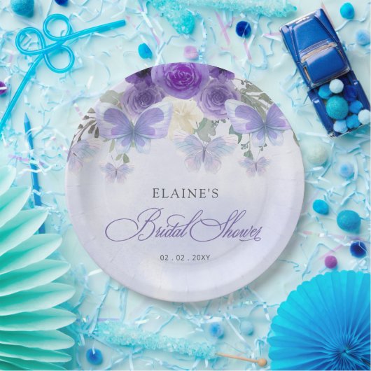 Paarse Sering Lange Leven Vlinders Bruidsfeest Papieren Bordje (Feest)