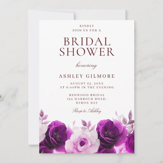 Paarse Sering Lila Rozen Bloem Bruiloft Feest Kaart (Voorkant)