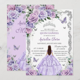 Paarse Sering Lila Rozen Vlinder Prinses Quinceane Kaart