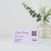 Paarse Sering Logo QR Code Minimalistisch Professi Visitekaartje (Staand voorkant)