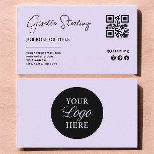 Paarse Sering Logo QR Code Minimalistisch Professi Visitekaartje