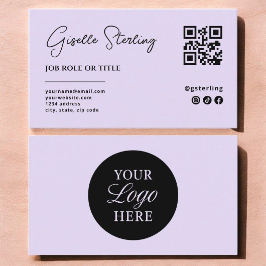 Paarse Sering Logo QR Code Minimalistisch Professi Visitekaartje