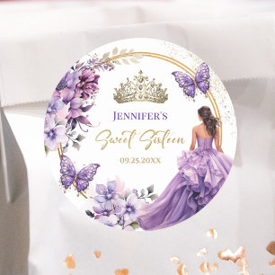 Paarse Sering Meisje Prinses Tiara Bloem Sweet 16 Ronde Sticker