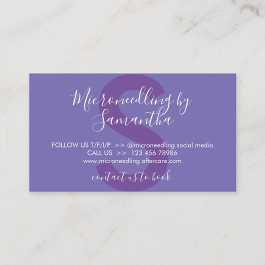 Paarse Sering Microneedling Nazorginstructies Visitekaartje (Voorkant)