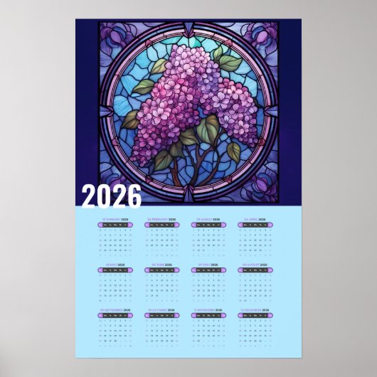 Paarse Sering Muurkalender 2026 Agenda Poster (Voorkant)