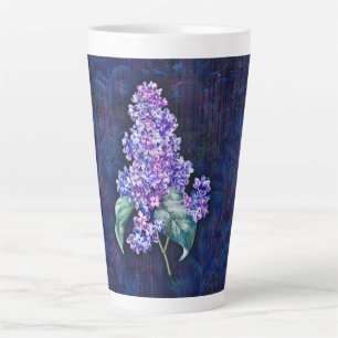Paarse Sering op Marineblauwe Sierlijke Achtergron Latte Mok