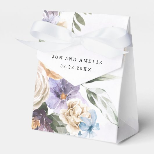 Paarse Sering Pioen Wilde Bloemen Boeket Bruiloft Bedankdoosjes (Voorkant Zijde)