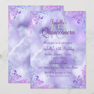 Paarse Sering Quinceanera 15e Zilveren Parel Damas Kaart