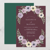 Paarse Sering Ranunculus Eucalyptus Bruiloft Kaart (Voorkant / Achterkant)