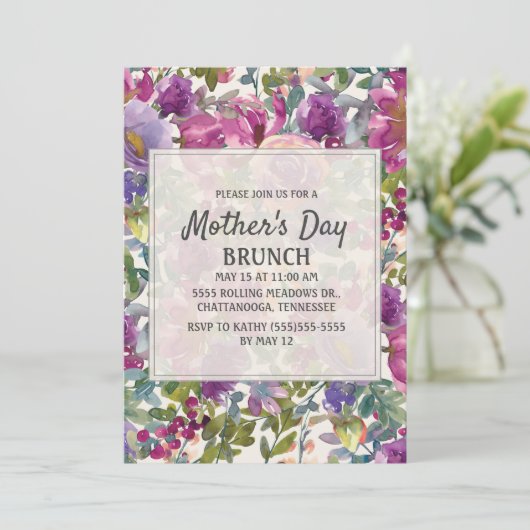 Paarse Sering Roze Aquarel Bloemend Moederdag Kaart (Staand voorkant)