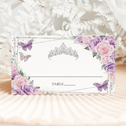 Paarse Sering Roze Bloemige Vlinders Quinceañera Plaatskaartje