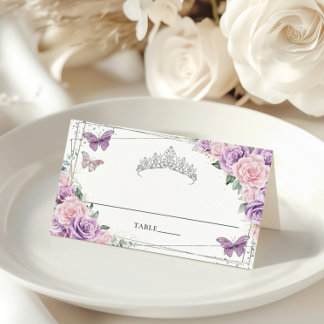 Paarse Sering Roze Bloemige Vlinders Quinceañera Plaatskaartje