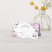 Paarse Sering Roze Bloemige Vlinders Quinceañera Plaatskaartje (Voorkant)