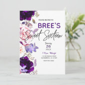 Paarse Sering Roze Roos Bloem Wit Zoete 16 Feest Kaart (Staand voorkant)