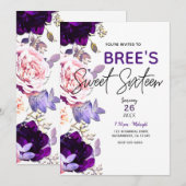 Paarse Sering Roze Roos Bloem Wit Zoete 16 Feest Kaart (Voorkant / Achterkant)