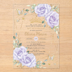 Paarse Sering Rozen Quinceanera Mis 15 Anos Acryl Uitnodigingen