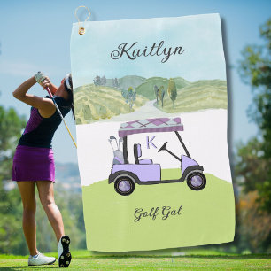 Paarse Sering Schattige Golf Gal Kar Initiele Naam Golfhanddoek
