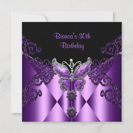 Paarse Sering Vlinder Sieraden 30e Verjaardagsfees Kaart (Voorkant)