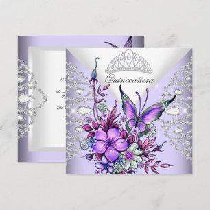 Paarse Sering Vlinder Tiara Quinceanera Bloem Kaart