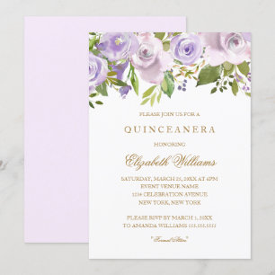 Paarse Sering Waterverf Bloemige Quinceanera Uitno Kaart