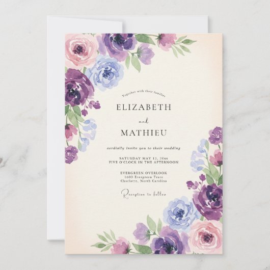 Paarse Sering Wilde Bloemen Bruiloft Kaart (Voorkant)