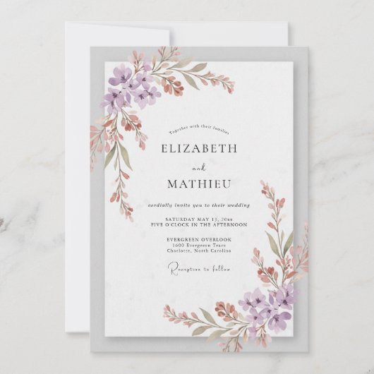 Paarse Sering Wilde Bloemen Bruiloft Kaart (Voorkant)