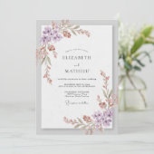 Paarse Sering Wilde Bloemen Bruiloft Kaart (Staand voorkant)