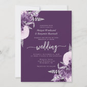 Paarse Sering Zilveren Bloemen QR Code Bruiloft Kaart (Voorkant)