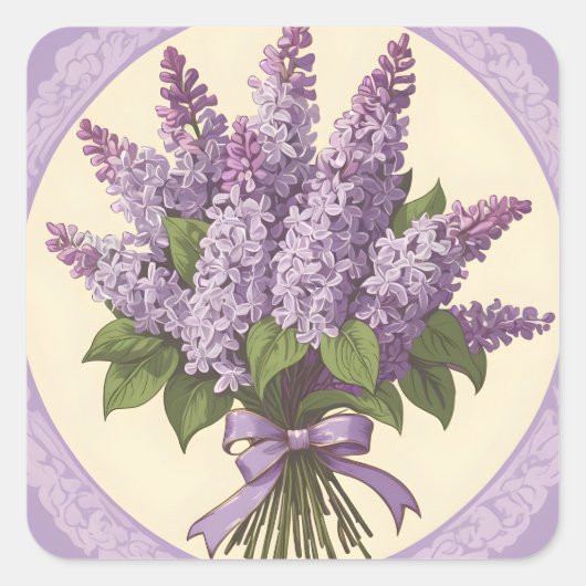 Paarse Seringbloemen Vierkante Sticker (Voorkant)