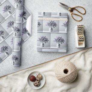Paarse Seringboeket met Zilveren Bladeren Cadeaupapier