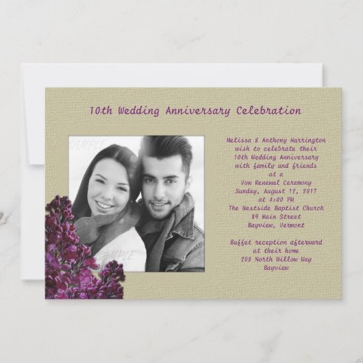 Paarse Seringen en Jute Uitnodiging voor Hernieuwi (Voorkant)