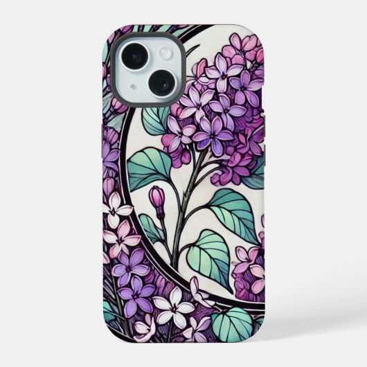 Paarse Seringen iPhone 15 Case (Achterkant)