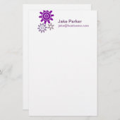 Paarse Set Tandwielen Briefpapier (Voorkant / Achterkant)