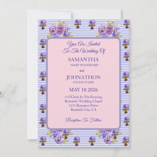 Paarse Shabby Chic Flower Wedding Invitation Kaart (Voorkant)