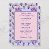 Paarse Shabby Chic Flower Wedding Invitation Kaart (Voorkant / Achterkant)