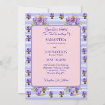 Paarse Shabby Chic Flower Wedding Invitation