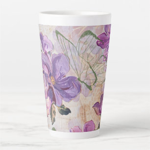 Paarse Shabby Cottage Vlinder Latte Mok