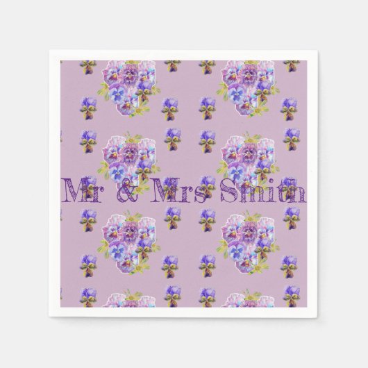 Paarse Shabby Pansy Decoratie Servetjes Napkins li Servet (Voorkant)