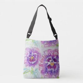 Paarse Shabby Pansy Waterverf Crossbody Bag art Tas